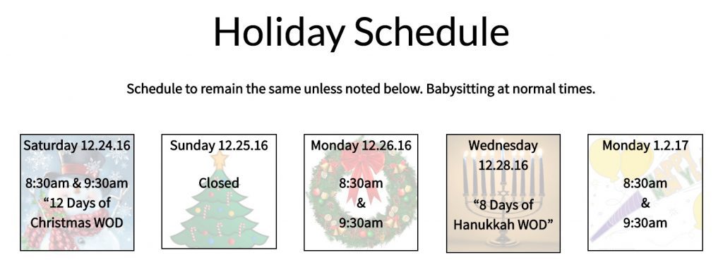 2016 Holiday Hours